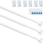 3Pcs Net Curtain Rods Extendable Curtain Rod with 9Pcs Plastic Sticky End Window Hook for Home Bathroom、Windows(32-50CM/13-19Inch,White)