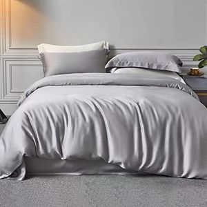 Laurel & Mason 100% Bamboo Luxury 4 Piece Duvet Set - Deluxe Bedding with 2 Pillowcases, Fitted Sheet and Duvet Cover (Grey, UK Double)