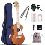 Winzz Concert Ukulele for Adults, Ukulele 23 inch Beginner Kit, Kids Ukulele Set for 5+ Years, Childrens Ukulele Gifts with 9 Accessories, Brown Colour