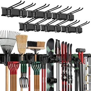 TIDYME Garage Wall Organizer | 96" Heavy-Duty Tool Storage Rack | Adjustable Double-Layer Hooks | 600 lbs Capacity | Carbon Steel Wall Mount Holder for Shovels, Rakes, Ladders & Power Tools