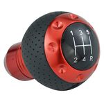 Temzzer Red Gear Knob 5 Speed Shift Handle Leather Gear Knob for Most Manual Vehicles