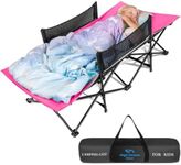 Portable Toddler Bed for Travel with Unique Bed Rails - 56x25x16 inch Kids Travel Bed Includes Fitted Sheet and Easy to Store Camping Cot Carry Case for Camping Outdoors and Sleepovers at Home (Pink)