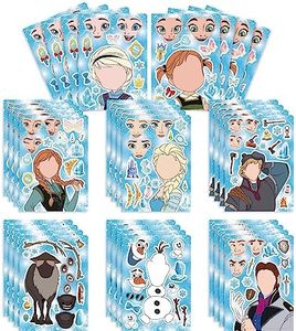 24 Sheets Frozen Make a Face Sticker Sheets for Kids Todders Activities, Make Your Own Stickers for Kids Birthday Party Favor Supplies Craft