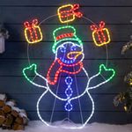 Christow Light Up Snowman Outdoor Christmas Decoration, Animated Juggling Rope Light Silhouette, 200 Multi Coloured LEDs, Mains Powered with Timer Function (H98cm x W68cm)