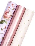 WRAPAHOLIC Wrapping Paper Roll - Mini Roll - 3 Rolls - 17 Inch X 120 Inch Per Roll - Pink and Rose Gold Design for Wedding, Holiday, Party, Baby Shower