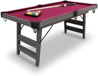 Hathaway Pendleton Portable 6 Foot Pool Table – Space-Saving with Full Set of Billiard Balls, Cues, Chalk and Brush - Foldable Billiard Table with Burgundy Felt, Driftwood Finish