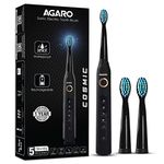 AGARO COSMIC Sonic Electric Toothbrush for Adults with 5 Modes, 3 Brush Heads & Rechargeable with 4 Hours Charge Lasting up to 25 Days, Power Toothbrush, (Black)