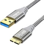 Fasgear Micro B 3.0 Cable: External Hard Drive Cable Nylon Braided USB 3.0 A to Micro B Cord 5Gbps Data Syncing & Fast Charging Cord Compatible with Samsung Galaxy S5/Note 5/Note Pro 12.2 (3ft,Gray)