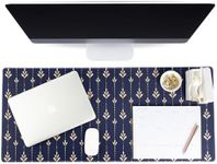 Desk Mat - Large Mouse Pad - Desk Pad, 35 x 15.7 Large Desk Mat for Computer in a Premium Blue with a Gold Floral Pattern, Keyboard Mats for Desk, Aesthetic Desk Pad, Laptop Pad, and More Blu Monaco