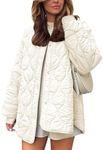 Flygo Women's Oversized Quilted Lightweight Jacket Button Down Puffer Padded Outerwear with Pocket(Beige-M)