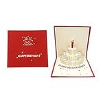 JINXM Happy Birthday Card 3D Pop-Up Greeting Card with 3 Layers Cake Contains Envelope, red, DGHK-h