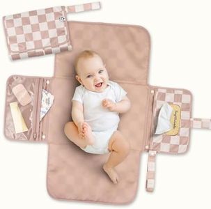 Tiny Twinkle Portable Diaper Changing Pad | Waterproof, Wipeable & Compact Baby Changing Pad for Travel | Smart Wipes Pocket & Organized Storage| Newborn Shower Gift (Beige Checkers)