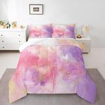 Pink Marble Comforter Set Twin for Girls, Gold Giltter Bronzing Bedding Marble Decor Tie Dye Marbling Bedding Comforter Sets for Kids Teens Women, Tie Dye Fluid Abstract Quilt with 1 Pillowcase