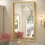 Keonjinn Brushed Gold Bathroom Mirror 24 x 36 Inch Rectangular Gold Mirror Brass Gold Metal Frame Mirror, Modern Gold Vanity Mirror Farmhouse Rectangle Mirror, Square Corner(Horizontal/Vertical)