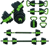 Adjustable Dumbbell Set, 4 in 1 Adjustable Kettlebell Set,44lbs/66lbs/88lbs Weight Set Used as Kettlebells, Barbell, Push up Stand for Home Gym,Green and Black,Octagon Head