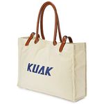 KUAK Beach Tote Bag Extra Large Shoulder Bags Waterproof Sandproof with PU Leather Handles, Multiple Pockets, Lining for Family Travel Vacation Pool