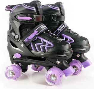 ZHUKAIKJ Adjustable 4 Sizes Kids Roller Skates for Boys and Girls with Light UP Wheels for Toddler Child Beginners for Indoor Outdoor Sport (Black&Purple, Small)