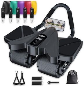 Ab Roller Home Gym Equipment – 4 Wheels Ab Wheel Muscle Roller, 5Pcs Resistance Bands, Ankle Straps, Door Anchor, Handles, Travel Bag– Comfortable Elbow Support with Non-Slip Handles