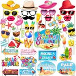 43Pcs Summer Pool Party Decorations Photo Props, Summer Photo Booth Props, Summer Decorations Beach Photo Booth Props, Summer Pool Funny Selfie Photo Booth Props for Summer Hawaii Party