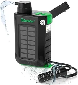Greeshow Electric Portable Water Filter Camping - Solar Powered, Hand Crank, USB Charging, Water Purifier Survival with Emergency Light for Hiking Backpacking Travel Outdoor, Phone Charger, GS-2811