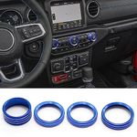 4Pcs Aluminum Alloy Knobs Cover for Air Conditioner Switch & Headlight Knob Replacement for Jeep Wrangler 2018-2023 JL JLU Gladiator JT 2020-2023(Blue)