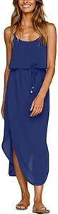 NERLEROLIAN Women's Adjustable Strappy Split Summer Beach Casual Midi Dress…………, Sapphire Blue, Large