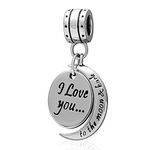 Best Gift for Mom Women Girls I Love You To the Moon and Back 925 Sterling Silver Dangle Charm Fit Pandora Bracelets Charms and Necklace Chain