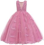 MYRISAM Little Girls Applique Princess Dress Bridesmaid Wedding Party Pageant Birthday Formal Dance Long Maxi Tulle Gown Dusty Rose 9-10T