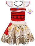 AmzBarley Girls Moana Costume Princess Party Dress up Kids Child Girl Adventure Outfit Dressing up Clothes Birthday, Red, 5-6 Years/8/130