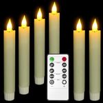 Punasi Flameless Flickering LED Taper Candles, 6.5 Inch Ivory Real Wax Battery Operated Fake Candlesticks with Remote Timer for Room Home Bedroom Wedding Halloween Christmas Decor, 6pcs