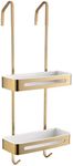 Rraeoy Over The Shower Door Caddy, Pantry Organizer Rack with Hooks, Rust Proof Hanging Shower Organizer, W/Storage Basket, Bathroom Shelves Drill Free (Color : Gold)