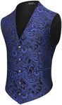 COOFANDY Victorian Vest Men Paisley Jacquard Victorian Steam Punk Vest Gothic Waistcoat Formal Tuxedo Suit Vests, Blue, M