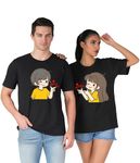 WILLY-NILLY Cotton Couple T-Shirt for Men Women Round Neck Cute and Funny Graphic Printed Regulat Fit T Shirts (Black Men XL(42), Women S(36))