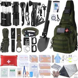 Survival First Aid Kit with Molle Crossbody Bag & Emergency Tent, 250pcs Survival Tools Tactical Gear and Trauma Bag, for Earthquake, Bug Out, Outdoor Adventure, Gifts for Men Father’s Day Dads(Green