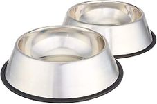 Amazon Basics Dog Bowls for Food and Water, Stainless Steel, 2 Count, Silver