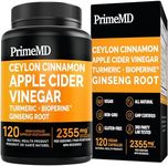 5-in-1 Ceylon Cinnamon with Turmeric Supplements (2355mg) - Cinnamon Capsules with Apple Cider Vinegar and Panax Ginseng - Cinnamon Supplements with Bioperine - (120 Count)