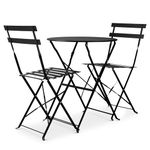 Bravich - 3 Piece Black Foldable Bistro Set with Foldable Table and Chairs. Powder Coated Steel Frame, Easy to Transport Garden Furniture For Your Garden, Balcony or Patio.