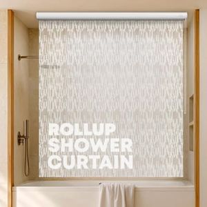 Jakooz Rollup Shower Curtain for Bathroom. Waterproof, 100% PEVA, Heavy Duty Ceiling Mounted Shower Curtain Roller Blind for Bathtub. No Rods, No Hooks, No Rings! (56"x95") (Icicles)
