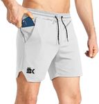 BROKIG Men's Lightweight Sport Shorts, Quick Dry Gym Shorts Workout Fitness Running Shorts Men with Zip Pocket(Light Grey,Medium)