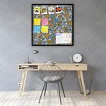 ArtzFolio Ethnic Doodle | Bulletin Board Notice Pin Board | Vision Soft Board Combo with Thumb Push Pins & Sticky Notes | Black Frame | 28 x 28 inch (71 x 71 cms)