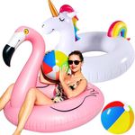 FindUWill 2 Pack 42' Inflatable Pool Floats Flamingo Unicorn Swim Tube Rings, Beach Floaties, Swimming Toys, Lake and Beach Floaty Summer Toy, Pool Float Raft Lounge for Adults Kids