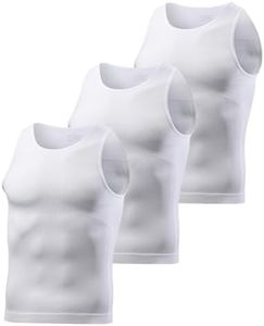 Casey Kevin 3 Pack Men's Gynecomastia Compression Shirt Slimming Shapewear Tummy for Men Sleeveless Workout Tank Top (3 Pack in White, Medium)
