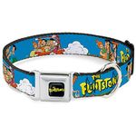 Buckle-Down 9-15" The Flintstones and Rubbles Group Pose/Logo Dog Collar Blue