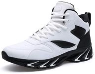 JOOMRA Men's Basketball Shoes White for Walking Jogging Gym Fitness Travel Lace up High Mid Top Cushion Trainer Athletic Sneakers Size 11