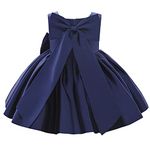 Flower Girls Wedding Dress Kids Pageant Bridesmaid Dress Baby Silky Satin Bowknot Toddler Girl Pirncess Birthday Party Christening Baptism Dress Formal Prom Gown Navy Blue - Bow 12-18 Months