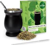 Shop Antares Mate Cup And Bombilla Set - Yerba Mate set Includes One Yerba Mate Cup, One Bombilla Mate (Straw) and Brush - Stainless Steel Double-Wall | Easy to Clean (Black)