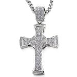 COOLSTEELANDBEYOND Mens Women Large Steel Cross Pendant Necklace with Cubic Zirconia and 30 inches Rope Chain, Stainless Steel, No Gemstone