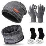 Kids Winter Beanie Hat Scarf Gloves Socks Set,Thick Knitted Hats Warm Long Knitted Scarf Thermal Touch Screen Gloves for Kid Youth,Elastic Outdoor Sports Warm Set for Skiing/Hiking/Running/Driving