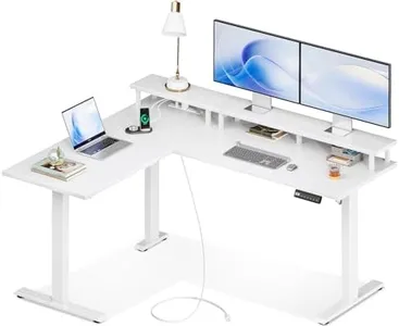 AODK Electric L-Shaped Standing Desk, 59 Inch Height Adjustable Office Desk with Monitor Stand, Sit-Stand Desk with Power Outlets, Large Lift Table for Home, Office, Workstation, White