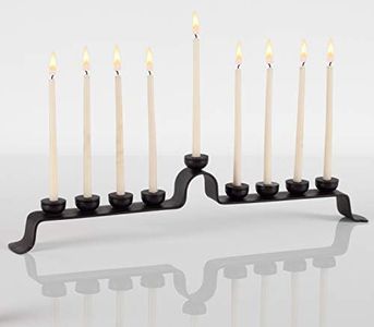 RTZEN Judaica - Royal Wrought Iron Hanukkah Menorah, Handmade, 9 Branches Israel Décor, for All 8 Nights of Chanukah, Blacksmith Hanukah Standard 5/16 Candles Holder, Uniquely Forged Rot Metal Black